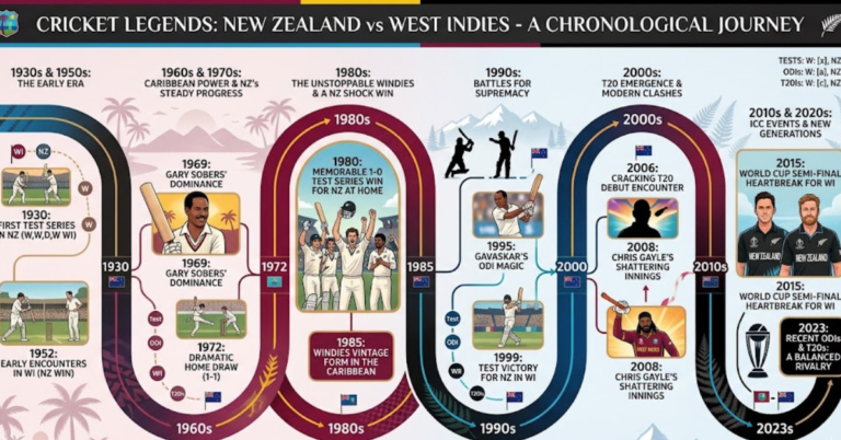 New Zealand vs West Indies Cricket Timeline