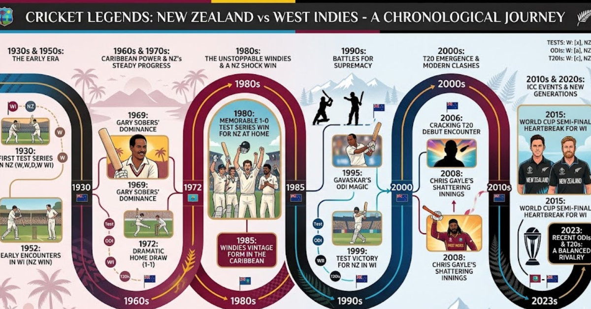 New Zealand vs West Indies Cricket Timeline
