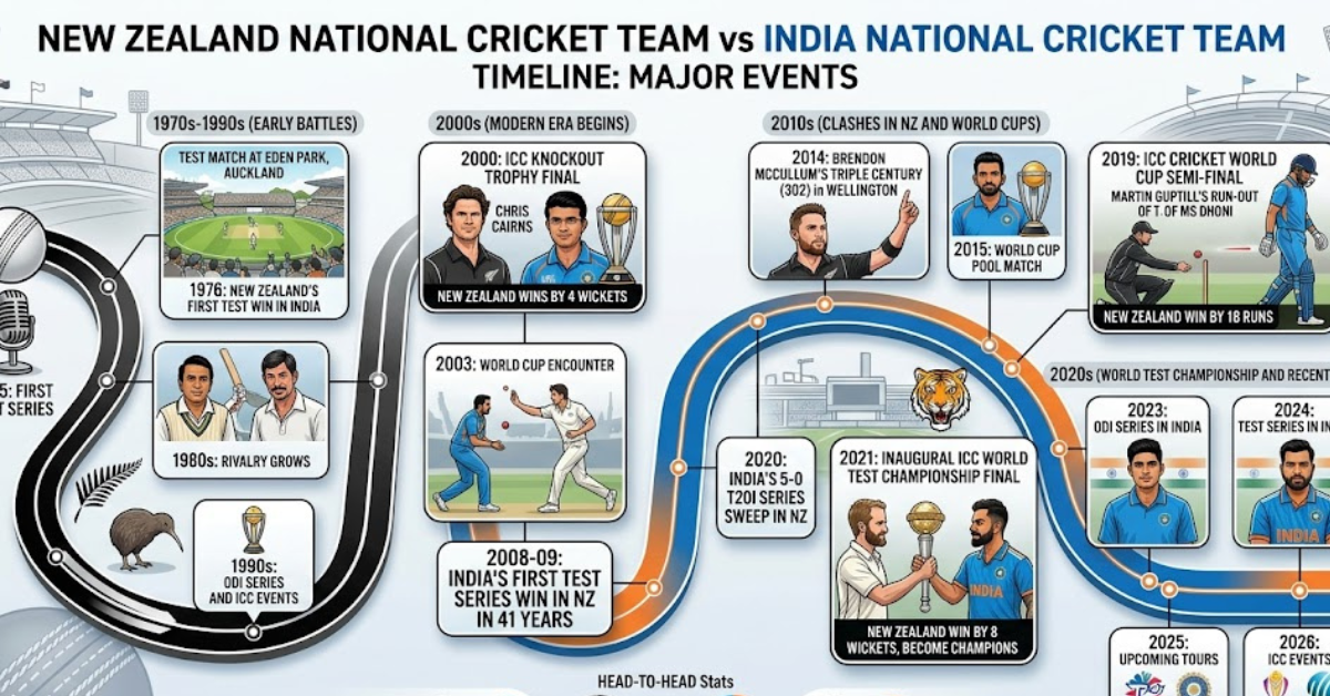 New Zealand vs India Cricket Timeline Explained